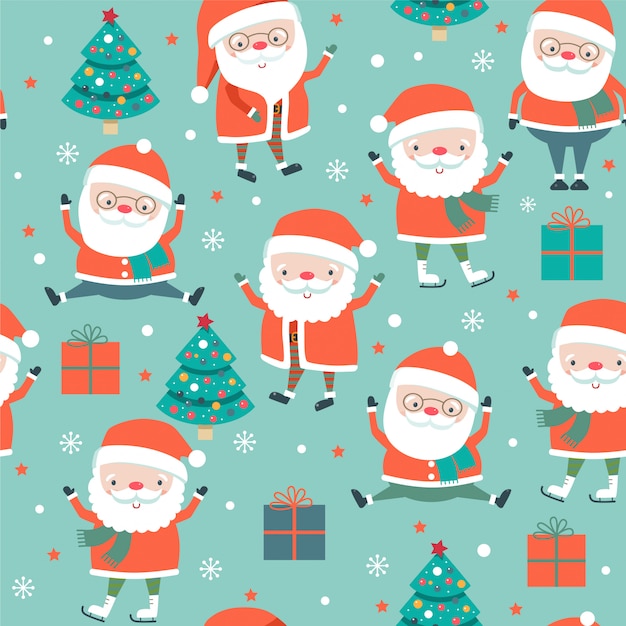 Christmas seamless pattern with santa on  blue background.