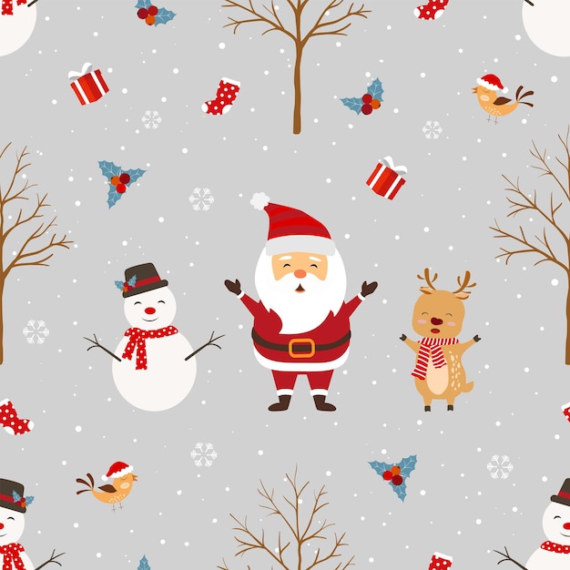 Рождественский фон с санта-клаусом и друзьями, счастливыми на зимнем фоне