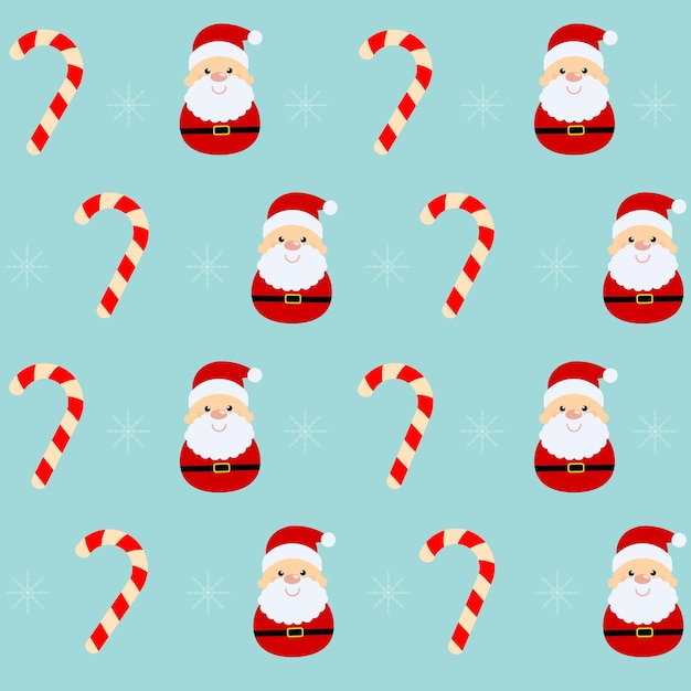 산타 클로스, 고전적인 크리스마스 사탕 지팡이와 눈송이와 크리스마스 완벽 한 패턴입니다.