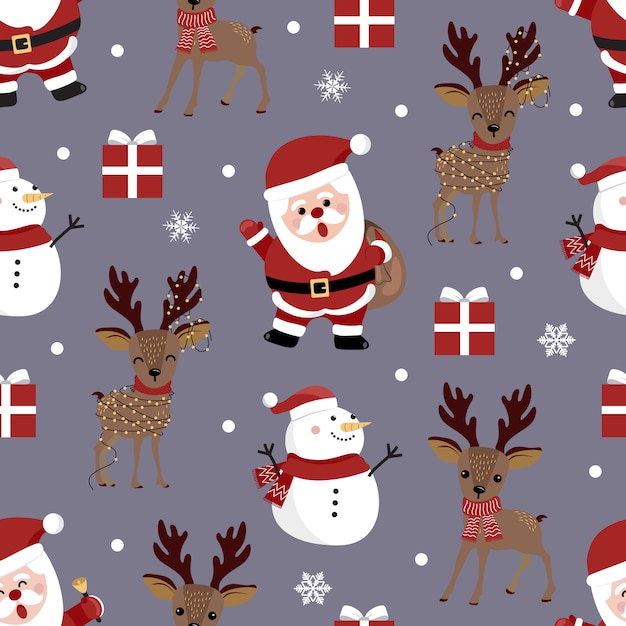 Christmas seamless pattern with santa and reindeer