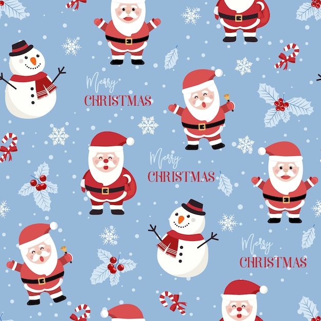 Vector christmas seamless pattern with santa and snowman background