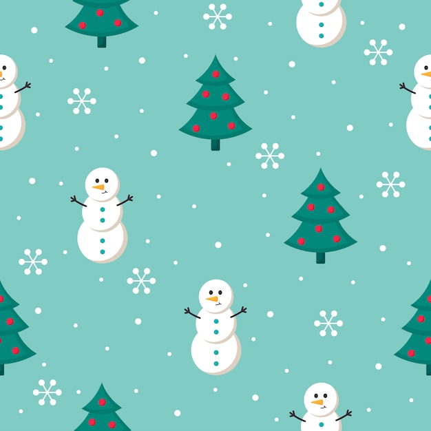 クリスマス青の背景に分離された雪だるまとのシームレスなパターン。
