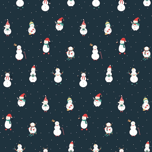 Christmas seamless pattern with snowmen