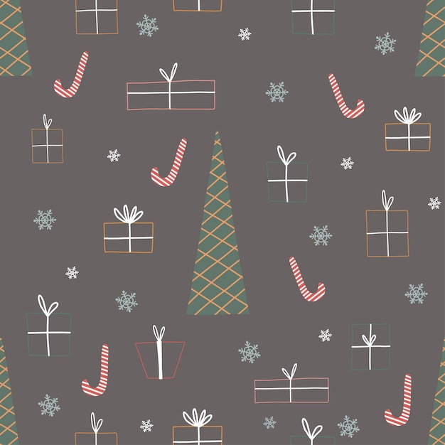 Vector christmas seamless pattern with a tree a pine tree a festive atmosphere a magic forest