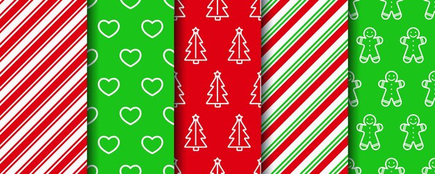 Christmas seamless patterns set. new year texture. holiday wrapping paper.