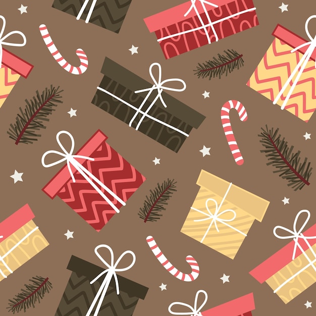 Christmas seamless vector pattern with gifts and christmas elements. for fabrics wrapping paper