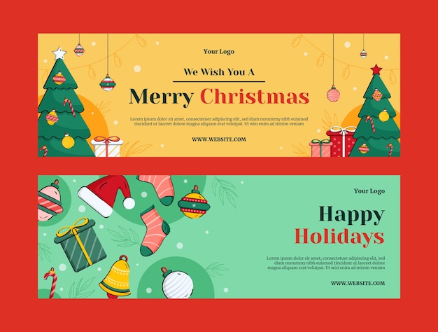 christmas season celebration horizontal banners set