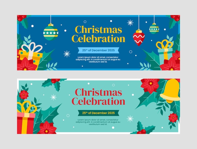 Vector christmas season celebration horizontal banners set