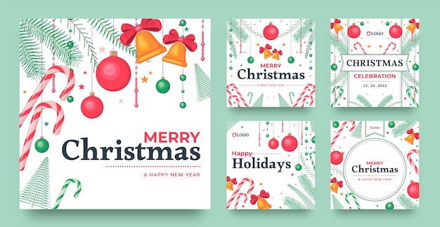 Vector christmas season celebration instagram posts collection