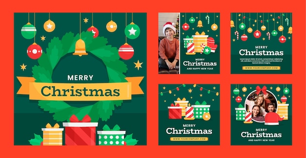 Vector christmas season celebration instagram posts collection