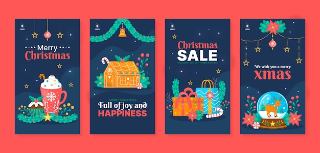 Vector christmas season celebration instagram stories collection