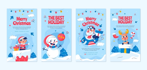 Vector christmas season celebration instagram stories collection