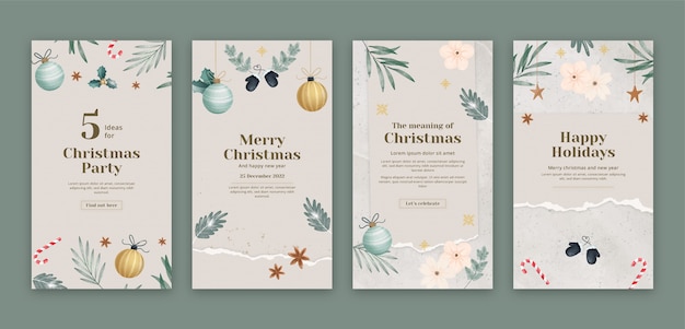 Vector christmas season instagram stories collection