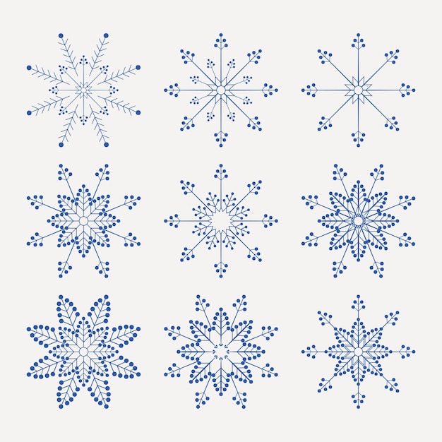 Christmas set of beautiful fragile snowflakes of blue color