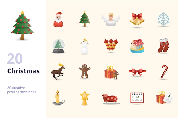 Christmas set creative icons santa claus christmas tree