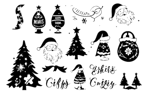 Christmas set of design elements silhouettes