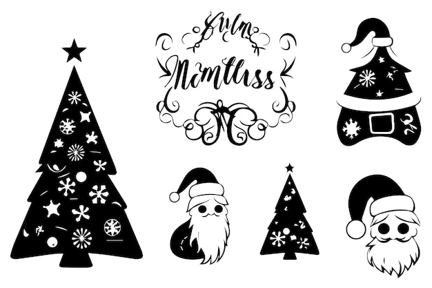 Christmas set of design elements silhouettes