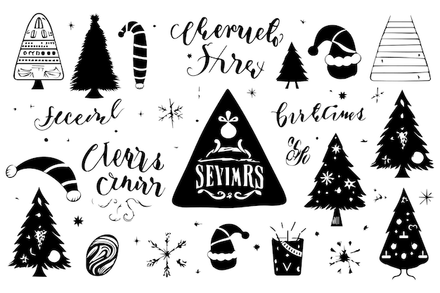 Christmas set of design elements silhouettes