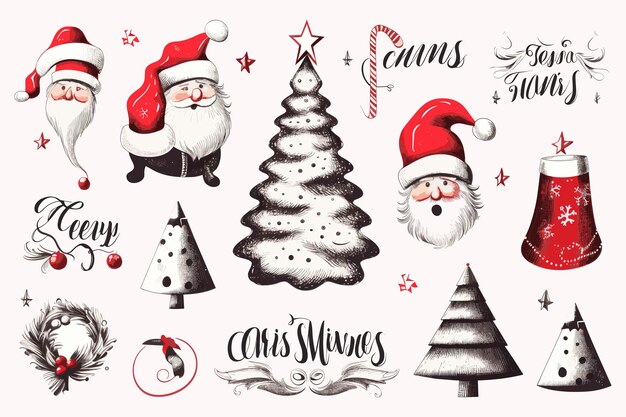 Christmas set of design elements silhouettes