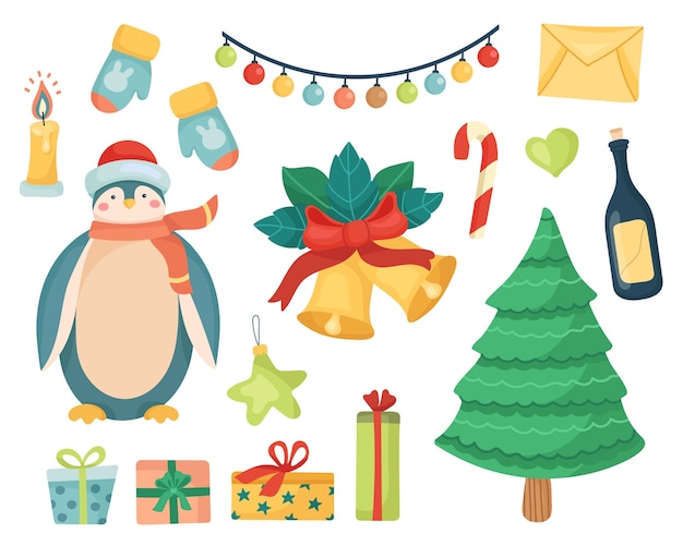 Vector christmas set of festive elements for new year.