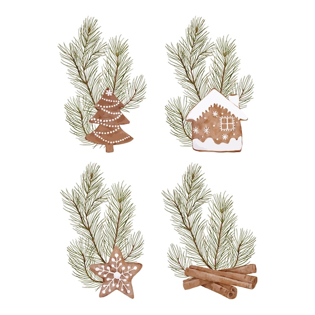 Vector christmas set of gingerbread illustrations