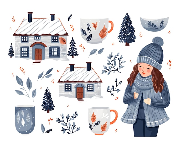 Vector christmas set lifestyle illustration vector