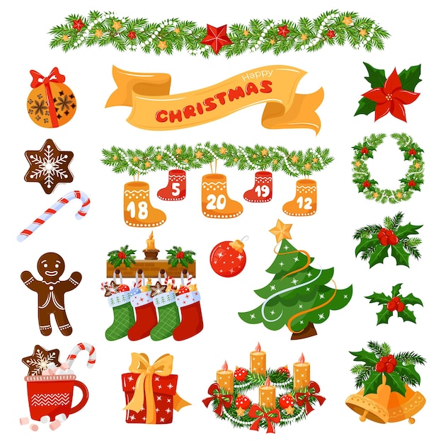 Vector christmas set for making a greeting design