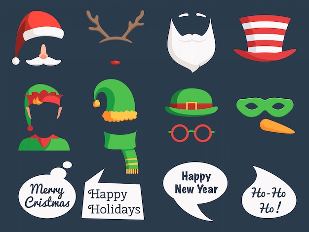 Vector christmas set mask and speech bubbles