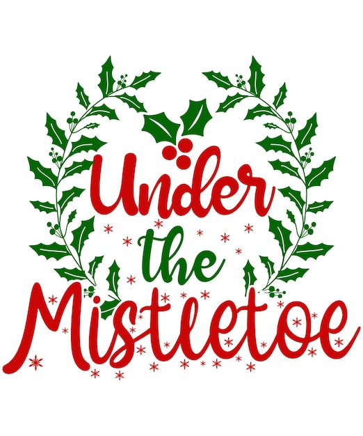 Vector christmas set under the misteetoe