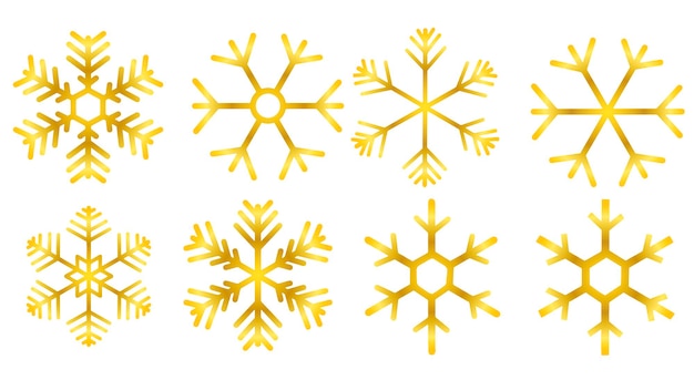 Вектор Рождественский набор векторных иллюстраций золотых снежинок, изолированных на белом фоне