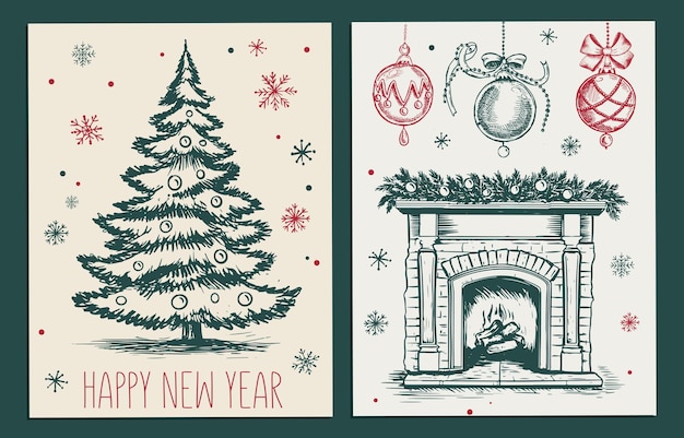 Christmas set in sketch style Hand drawn illustration