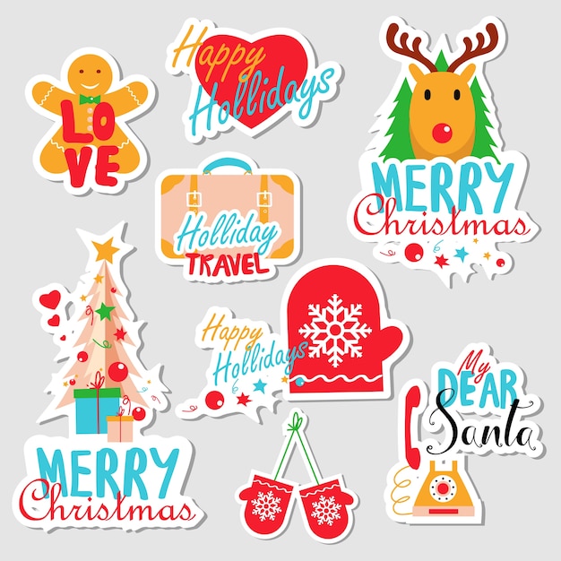 Vector christmas set of stickers