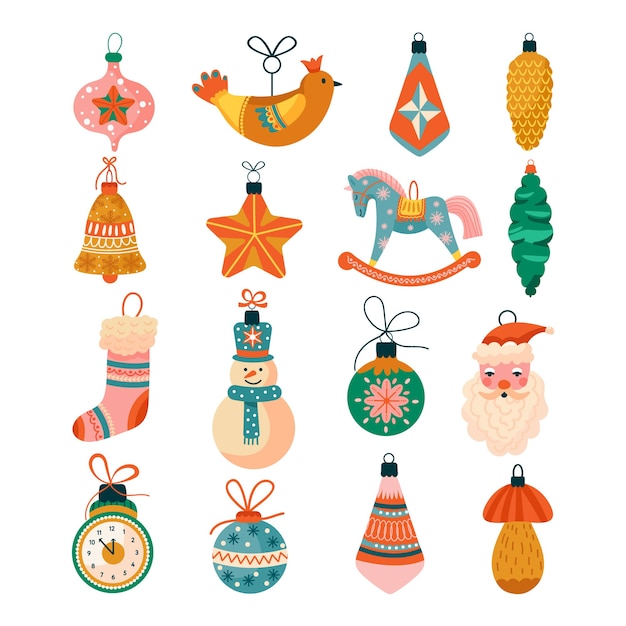 Christmas set of various tree decorations.