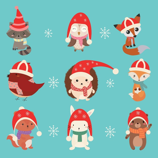 Christmas set with cute animals