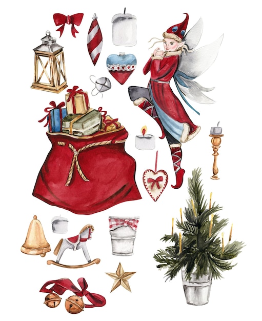 Vector christmas set with elf