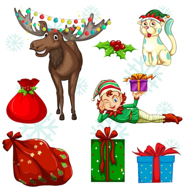 Christmas set with reindeer and presents