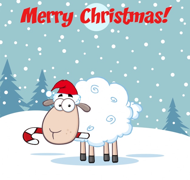 Christmas Sheep Cartoon Character. Illustration Greeting Card