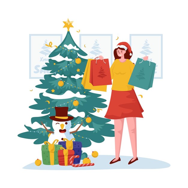 Christmas shopping sale celebration flat illustration