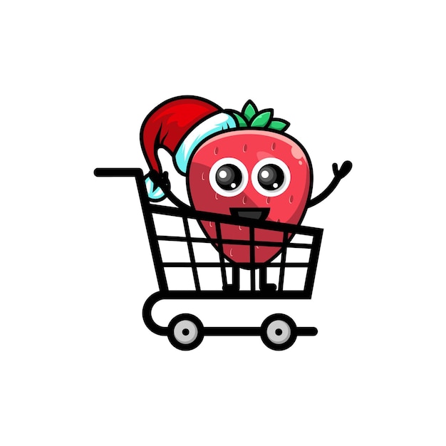Christmas shopping strawberry cute character logo