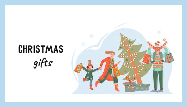 Christmas shopping Web page for Christmas market or fair sale cartoon vector