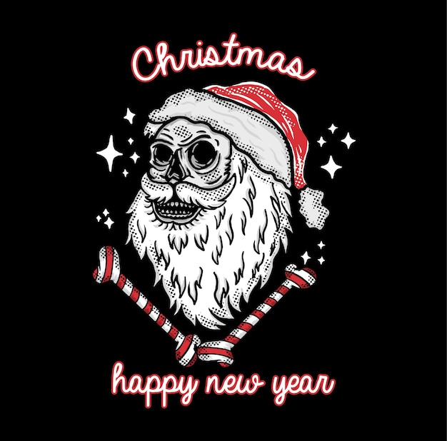 Vector christmas skull and happy new year