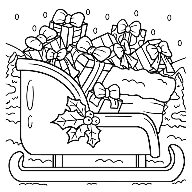 Christmas Sleigh Coloring Page for Kids