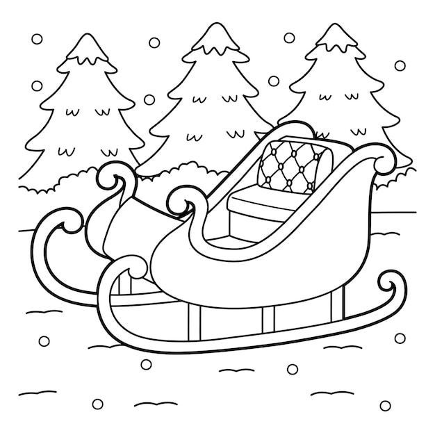 Vector christmas sleigh vehicle coloring page for kids