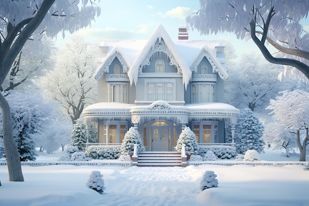 Christmas a small cottage on top 3D illustration