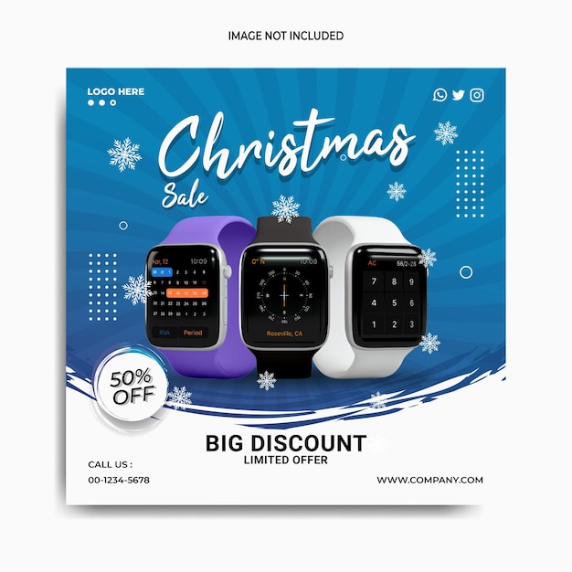 Vector christmas smart watch sales social media post instagram banner template gadget promotion