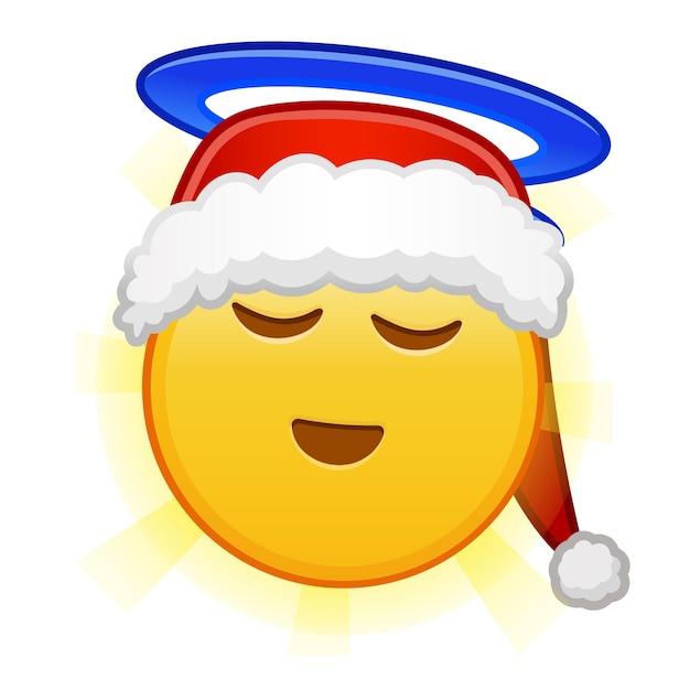 머리 위에 후광이 있는 크리스마스 웃는 얼굴 큰 크기의 노란색 이모티콘 미소