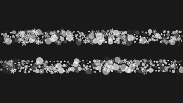 Christmas snow on black background New year theme Horizontal frame for winter banner gift coupon voucher ad party event New Year and Christmas snow design Falling snowflakes for celebration