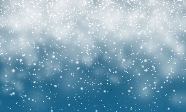 Christmas snow. Falling snowflakes on blue background. Snowfall.