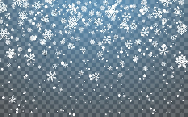 Christmas snow. Falling snowflakes on dark background. Snowfall. 