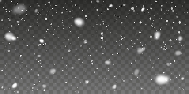 Рождественский снег. падающие снежинки на прозрачном фоне. снегопад. векторная иллюстрация.